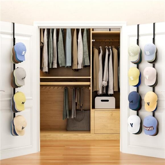 Over door hat rack organizer hanging cap holder metal storage with 12 hooks set - Picture 2 of 7